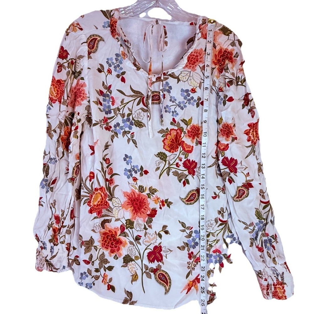 LOFT‎ Floral Boho Blouse M Lightweight Viscose Peasant Top - Picture 4 of 10